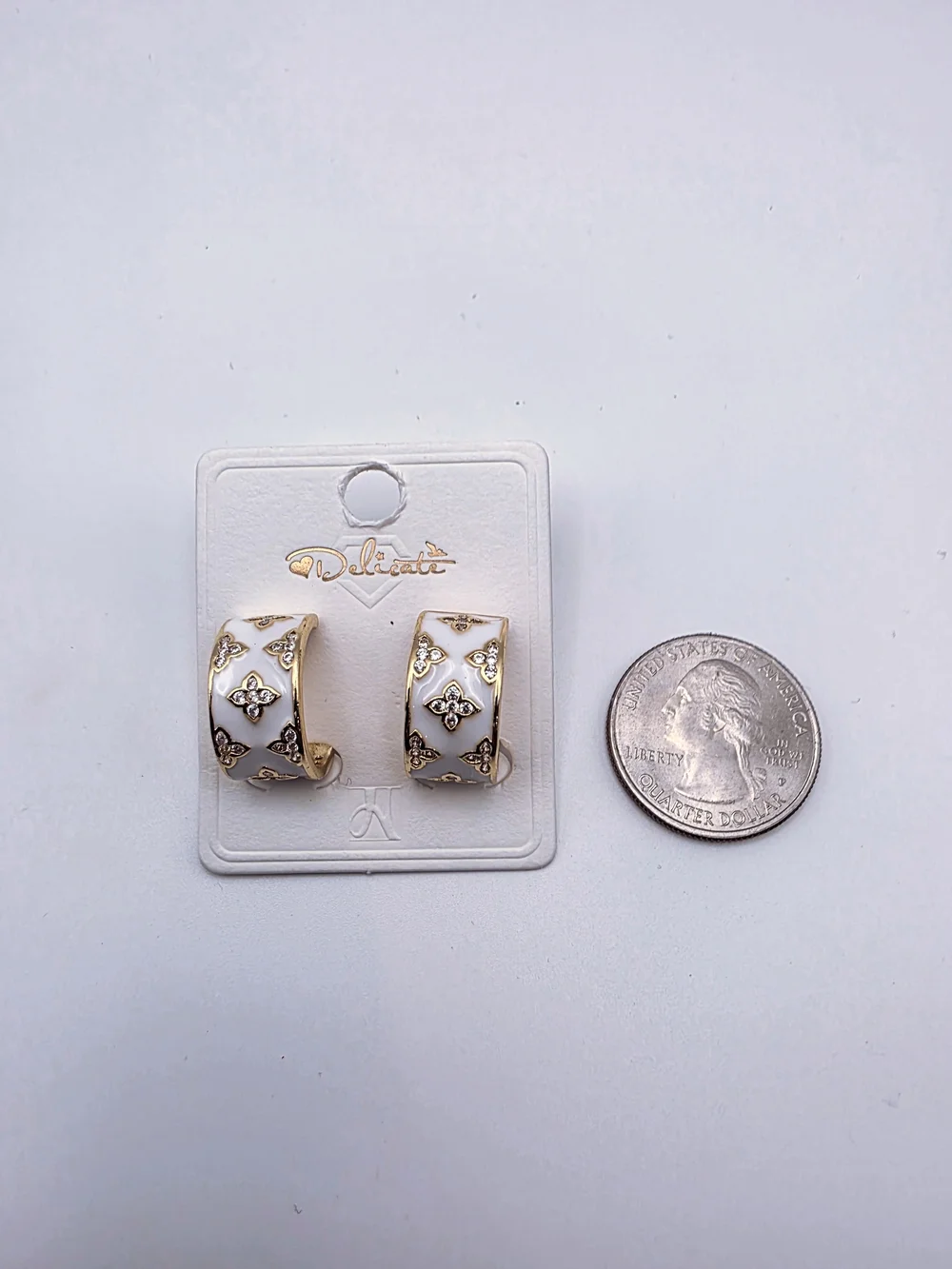 delicates White and Gold Floral Enamel Hoop Earrings
